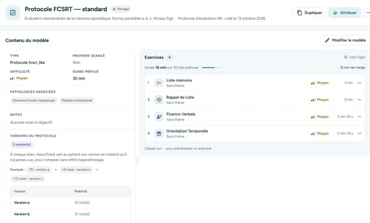 Capture de l’application : un protocole d’évaluation à liste figée, en trois versions de matériel.