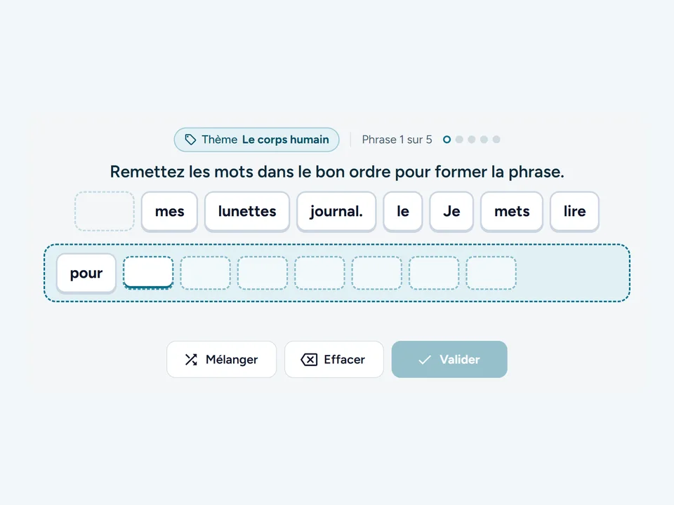 Capture de l’exercice Phrase à reconstituer