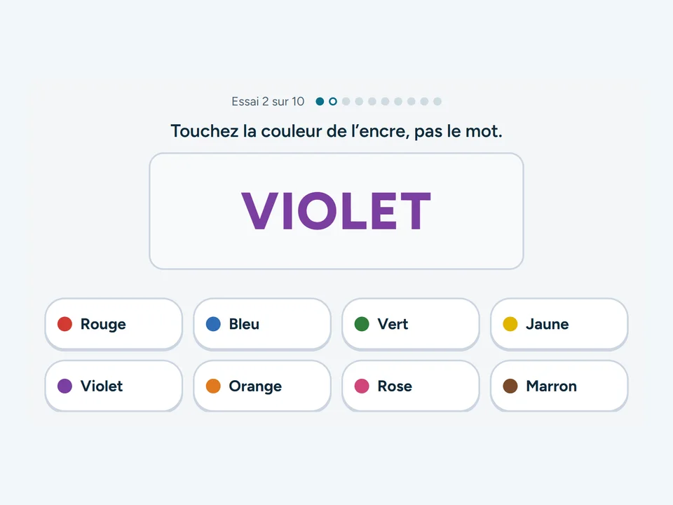 Capture de l’exercice Test de Stroop