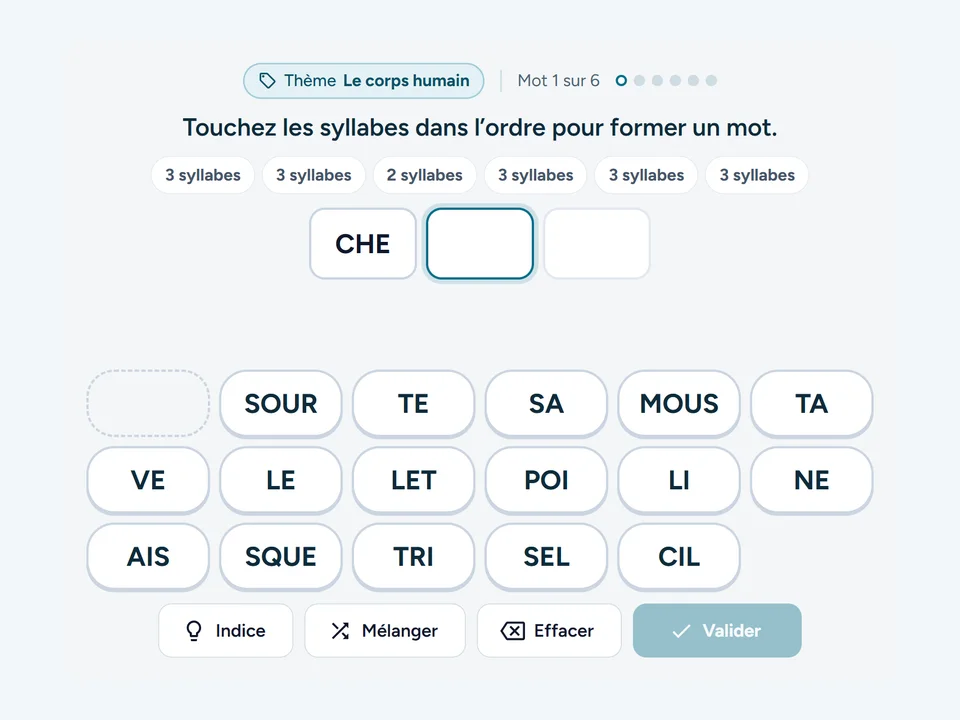 Capture de l’exercice Jeu de syllabes