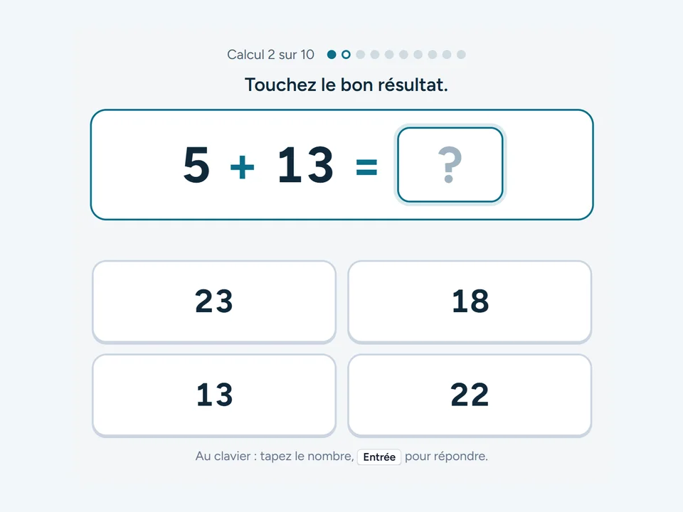 Capture de l’exercice Calcul mental