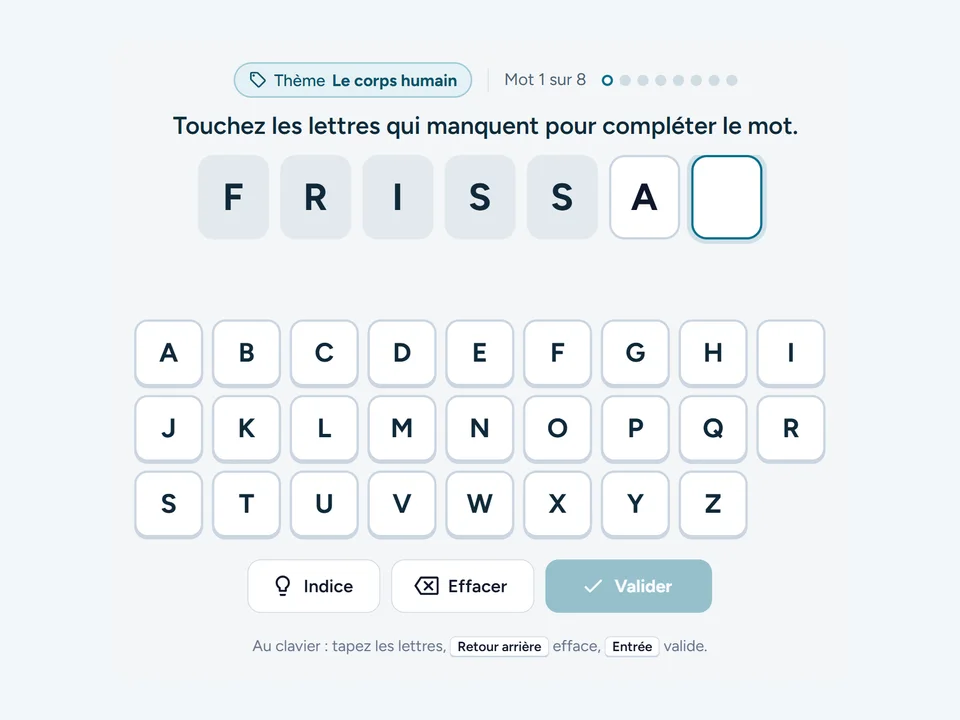 Capture de l’exercice Complétion de mot