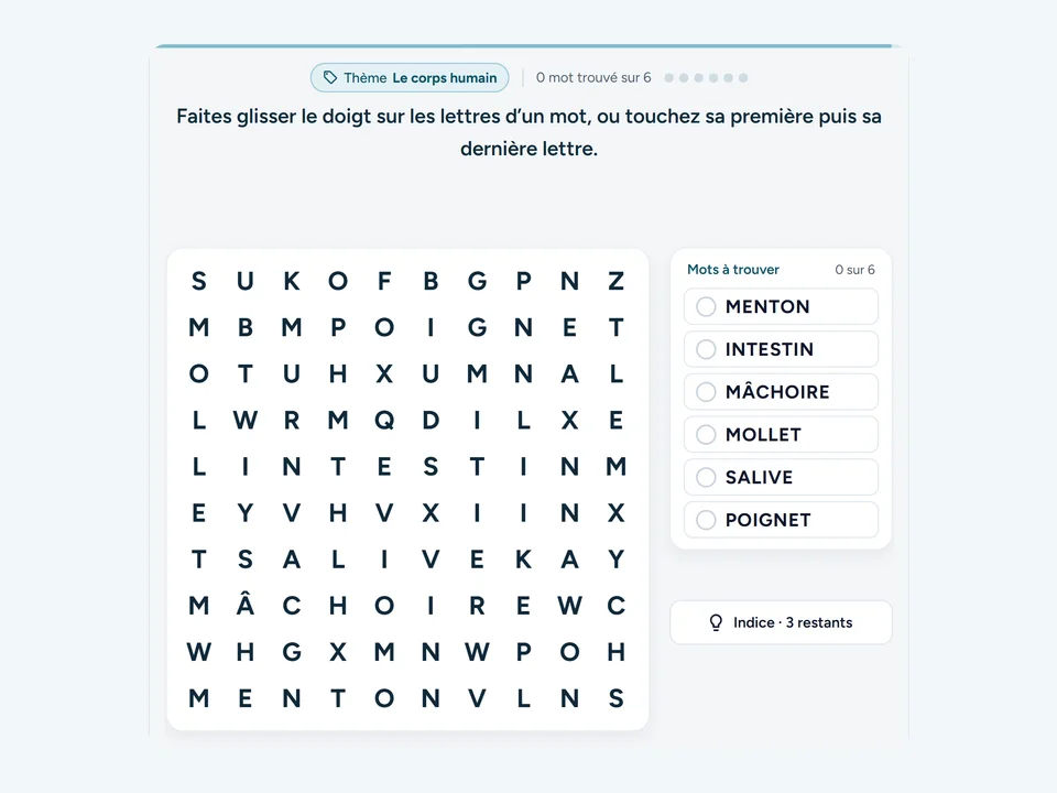 Capture de l’exercice Mots mêlés