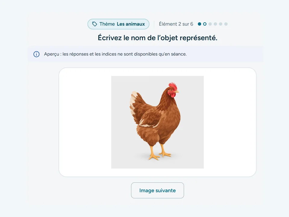 Capture de l’exercice Dénomination d'images