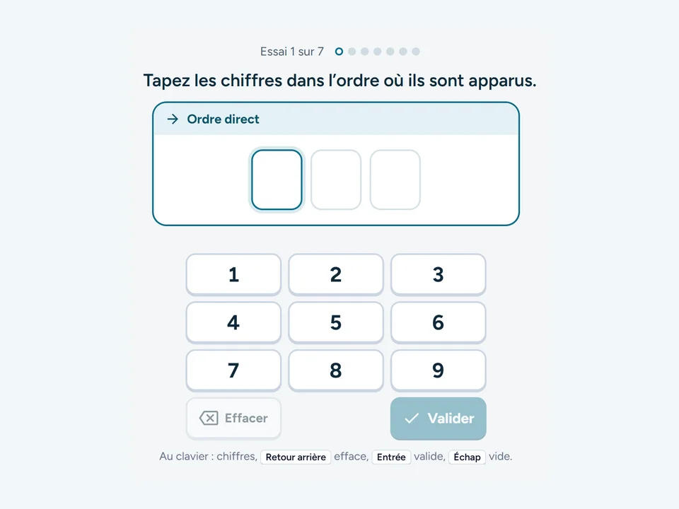 Capture de l’exercice Empan de chiffres